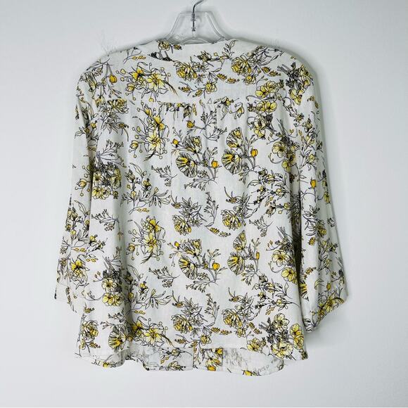 Vintage white yellow black linen floral cottagecore button top jacket medium - Picture 7 of 8